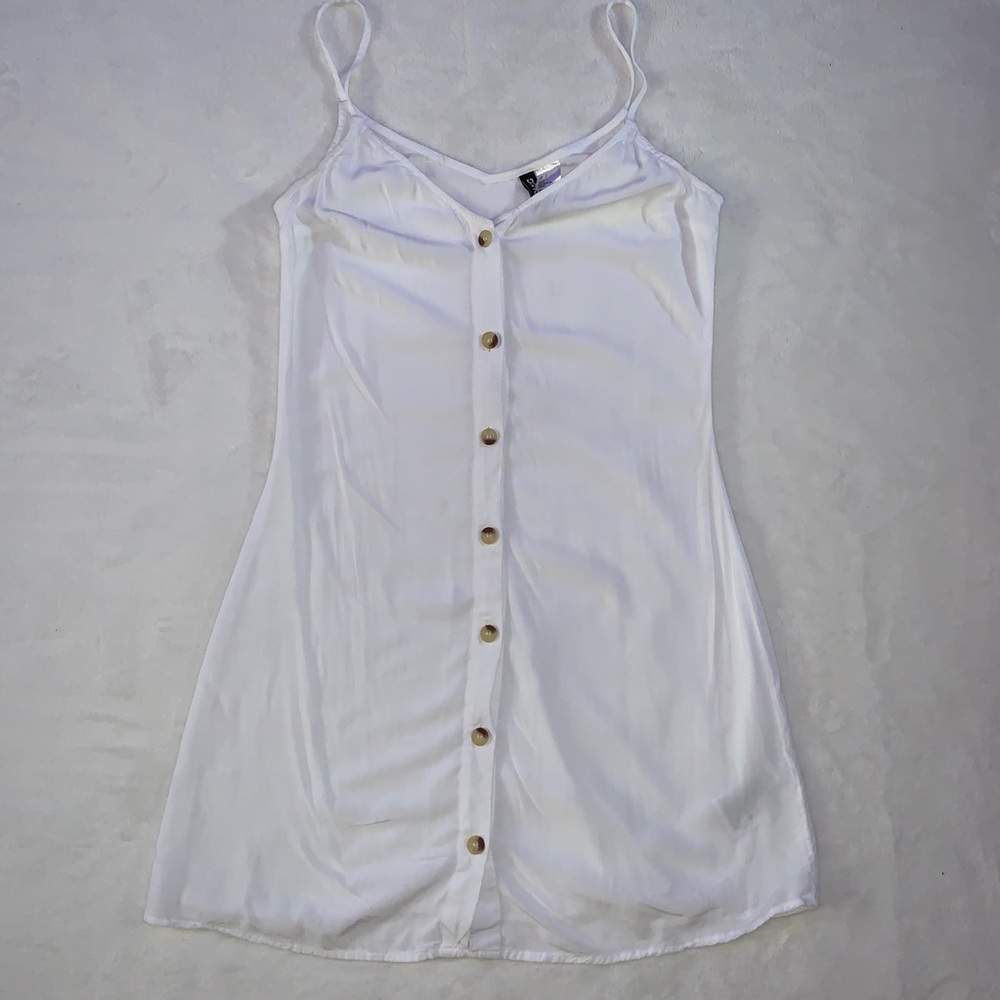 DIVIDED WHITE BUTTON UP SEMI SHEER DRESS